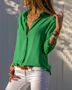 Women's Button-Down Shirt with Point Collar and Rolled Cuff Long Sleeves