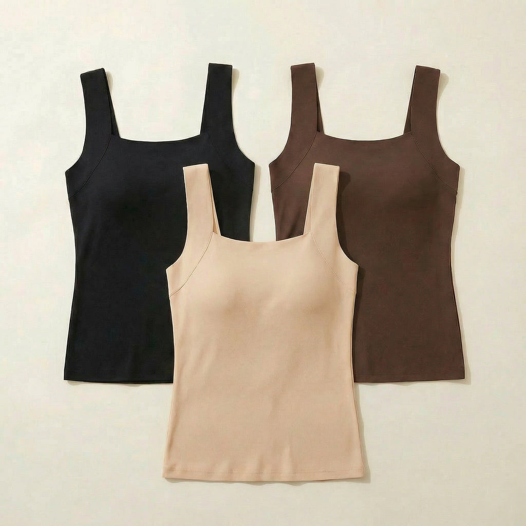 Women's Camisole Tank Top with Square Neck and Built-In Cup