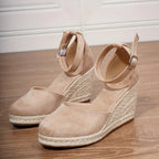 Women's Closed Toe Wedge Sandals with Ankle Strap Buckle and Braided Wedge Platform