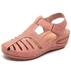Women's Closed Toe Wedge Sandals with Cut Out Upper and Hook and Loop Ankle Strap