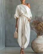 Women's Co-Ord Off Shoulder Set with 3/4 Sleeves