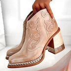 Women's Cowgirl Ankle Boots with Block Heel and Stud Trim