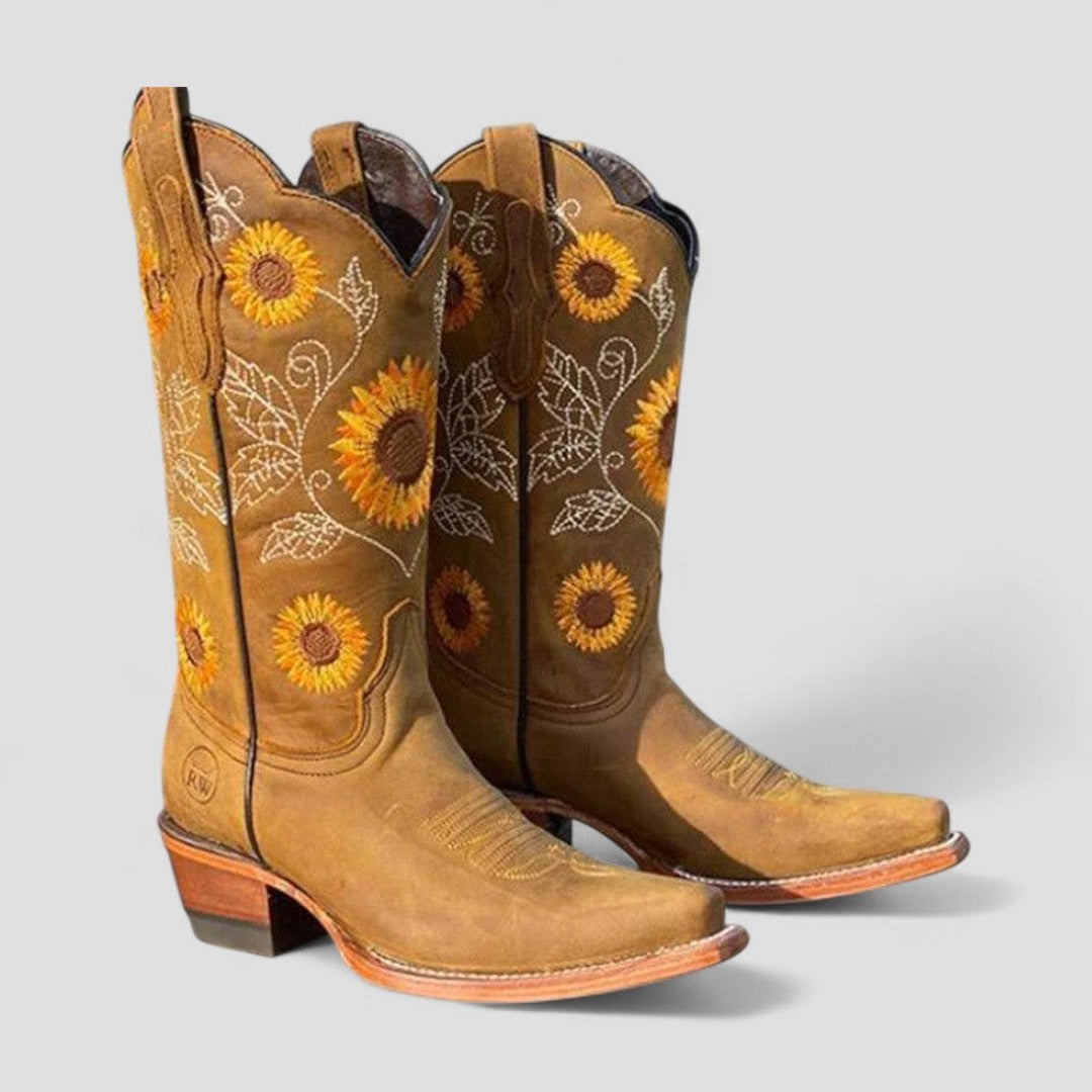 Women's Cowgirl Knee High Boots with Embroidered Detail