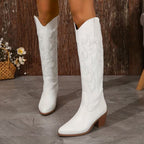 Women's Cowgirl Knee High Boots with Embroidered Shaft