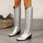 Women's Cowgirl Knee High Boots with Embroidered Shaft