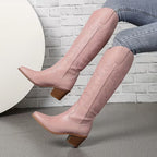 Women's Cowgirl Knee High Boots with Embroidered Shaft