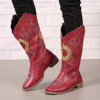 Women's Cowgirl Knee High Boots with Embroidered Sunflower Detail