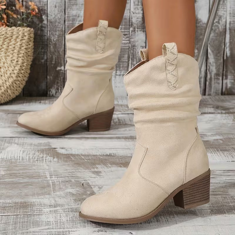 Women's Cowgirl Mid-Calf Boots with Block Heel