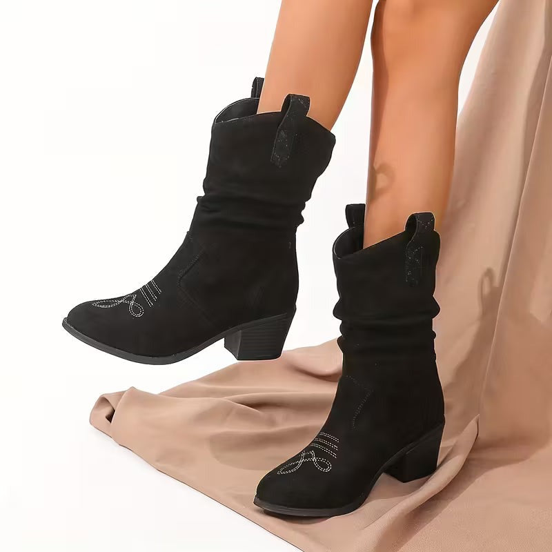 Women's Cowgirl Mid-Calf Boots with Block Heel