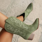 Women's Cowgirl Mid-Calf Boots with Embroidered Detail
