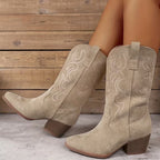 Women's Cowgirl Mid-Calf Boots with Embroidered Detail