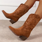 Women's Cowgirl Mid-Calf Boots with Embroidered Detail