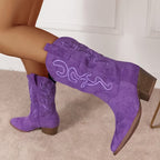 Women's Cowgirl Mid-Calf Boots with Embroidered Detail