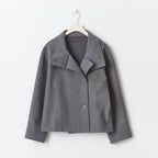 Women's Cropped Button Front Jacket with Wide Collar and Dropped Shoulders