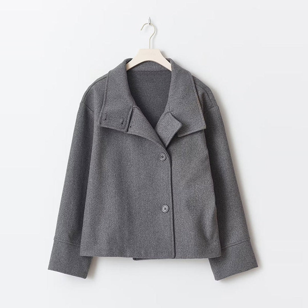 Women's Cropped Button Front Jacket with Wide Collar and Dropped Shoulders