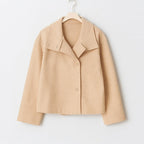 Women's Cropped Button Front Jacket with Wide Collar and Dropped Shoulders