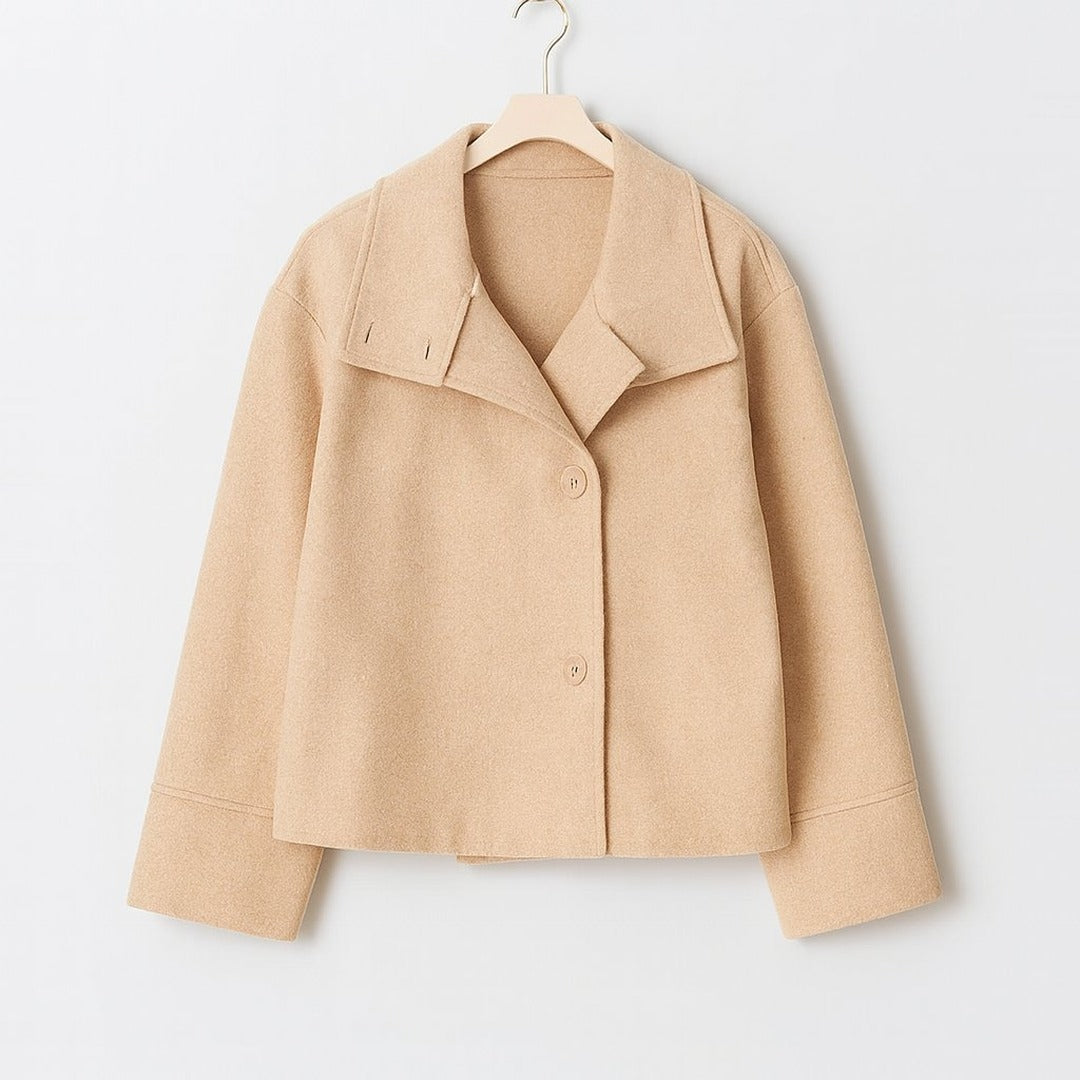 Women's Cropped Button Front Jacket with Wide Collar and Dropped Shoulders
