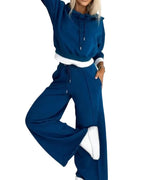Women's Cropped Hoodie and Wide Leg Trousers Set with Drawstring Waist