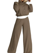 Women's Cropped Hoodie and Wide Leg Trousers Set with Drawstring Waist