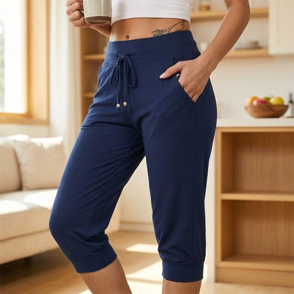 Women's Cropped Joggers with High Waist and Pockets