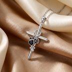 Women's Cross Pendant Necklace with Paw Print Detail and Engraved Infinity Band