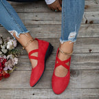 Women's Cross-Strap Flat Shoes with Round Toe and Low Wedge Outsole