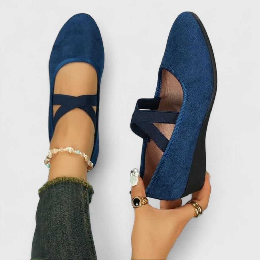 Women's Cross-Strap Flat Shoes with Round Toe and Low Wedge Sole