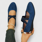 Women's Cross-Strap Flat Shoes with Round Toe and Low Wedge Sole