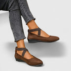 Women's Cross-Strap Flat Shoes with Round Toe and Low Wedge Sole