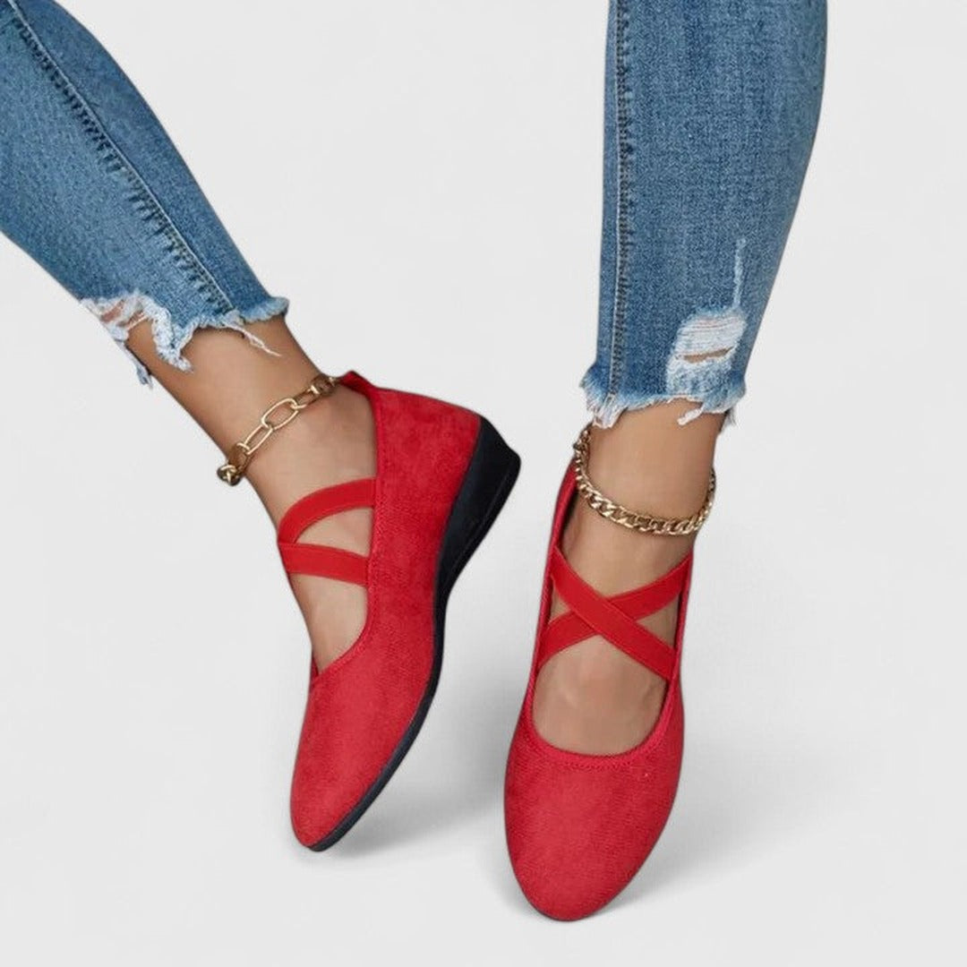 Women's Cross-Strap Flat Shoes with Round Toe and Low Wedge Sole