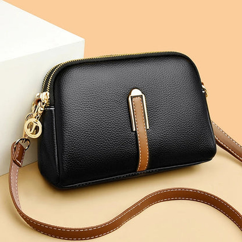 Women's Crossbody Bag with Contrast Stripe and Metal Clasp Detail