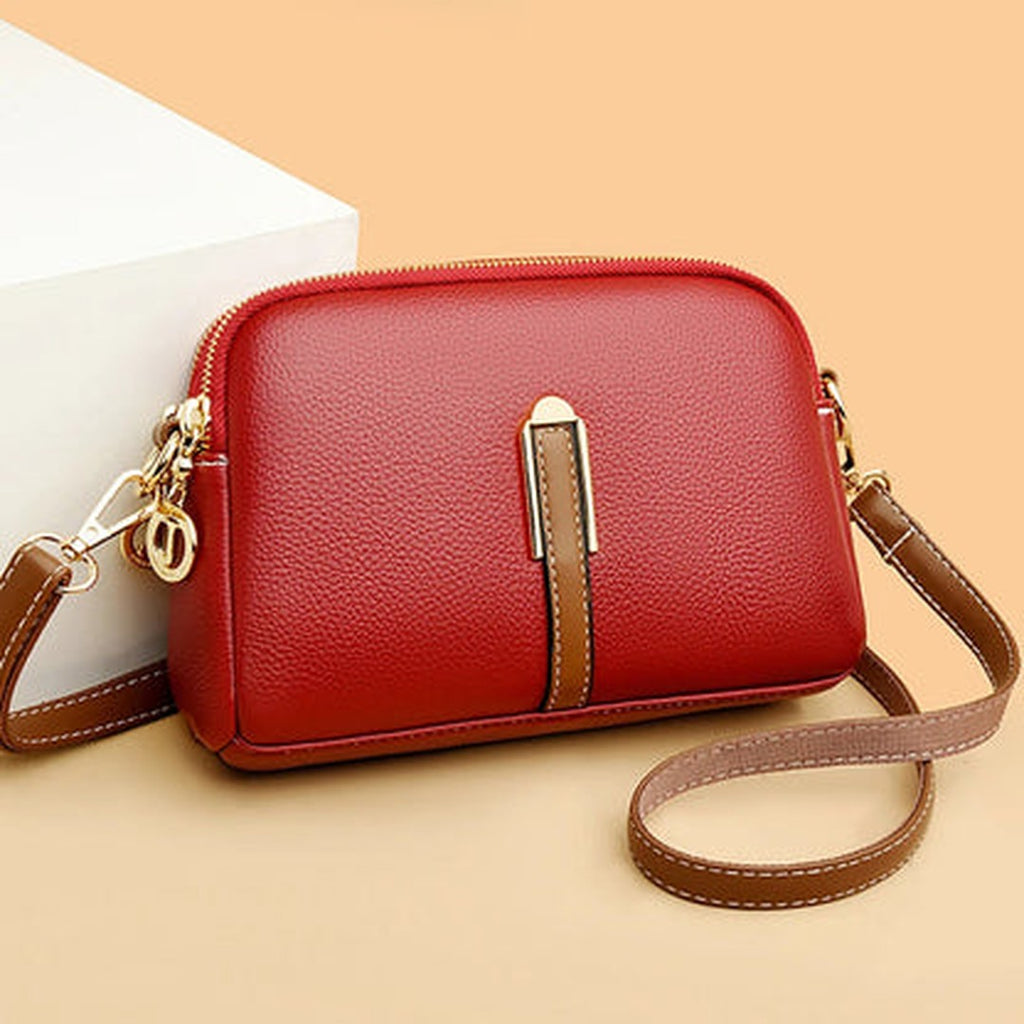 Women's Crossbody Bag with Contrast Stripe and Metal Clasp Detail