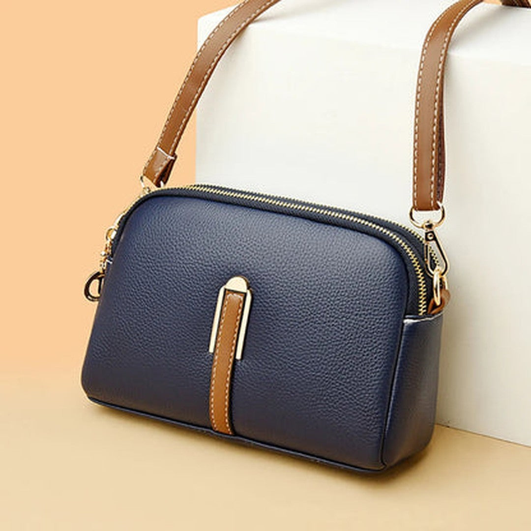 Women's Crossbody Bag with Contrast Stripe and Metal Clasp Detail