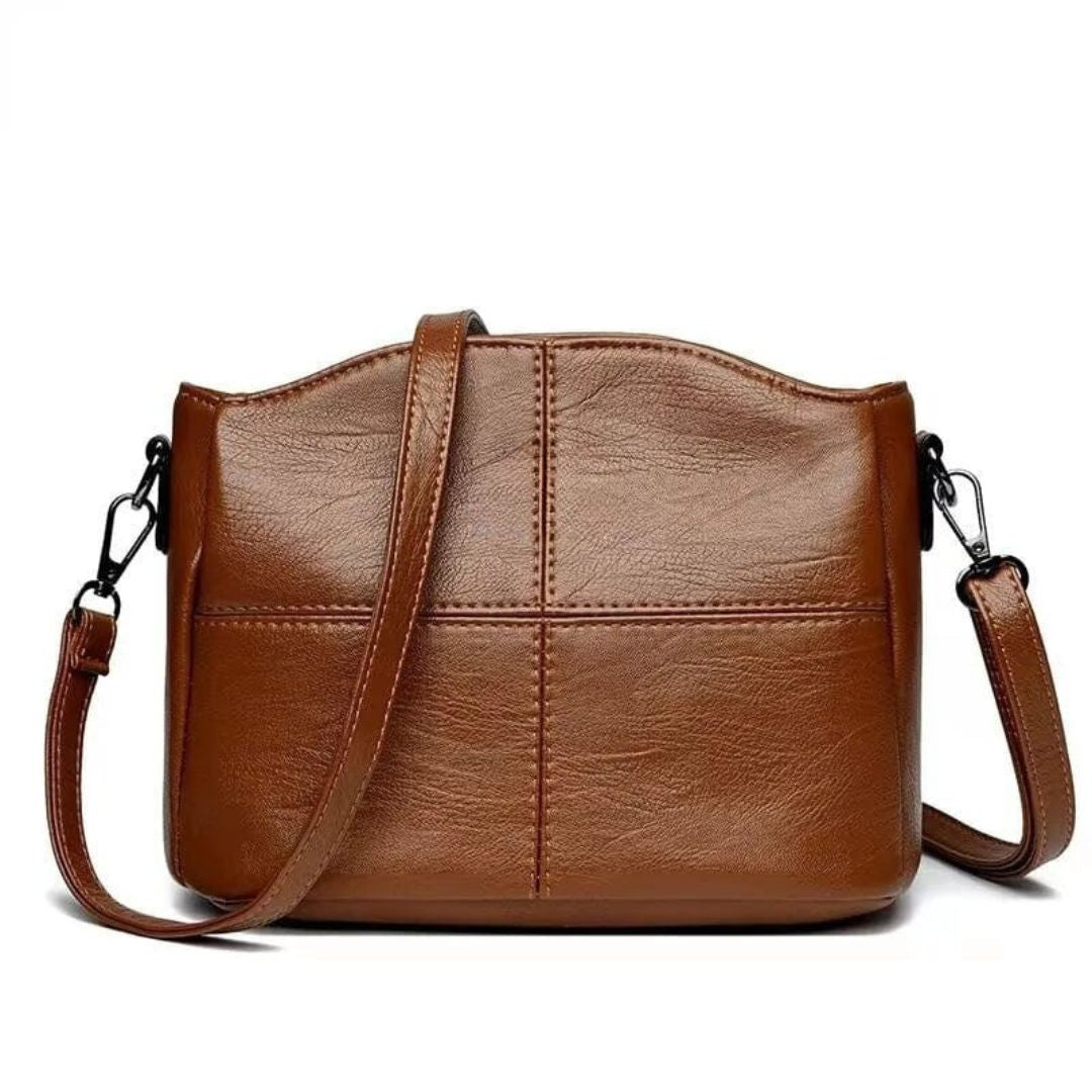 Women's Crossbody Bag with Stitched Panel Detail and Adjustable Strap