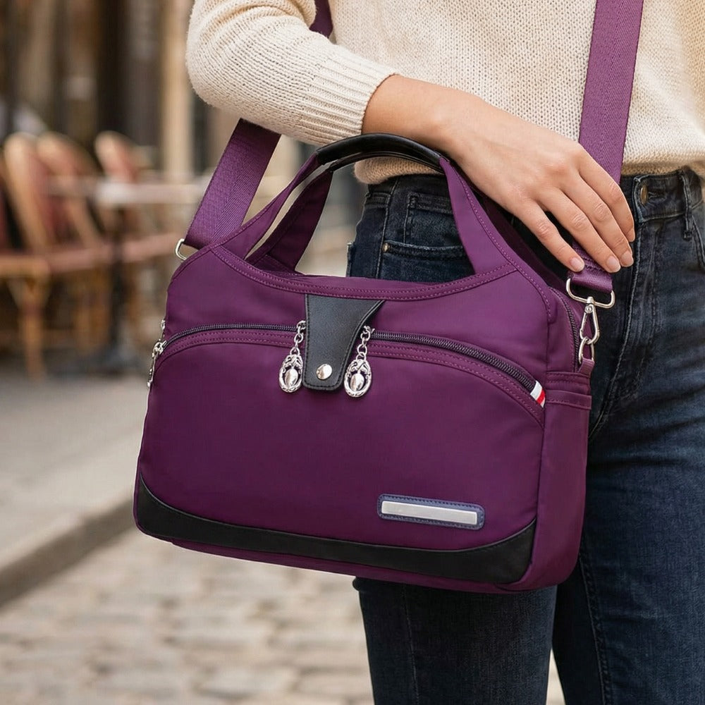 Women's Crossbody Shoulder Handbag with Multi-Zip Compartments