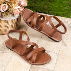 Women's Crossover Strap Flat Sandals with Open Toe and Elasticated Heel Band
