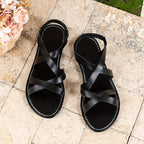 Women's Crossover Strap Flat Sandals with Open Toe and Elasticated Heel Band