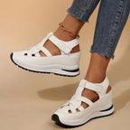 Women's Cut-Out Platform Sandals with Velcro Ankle Strap and Structured Upper