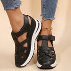 Women's Cut-Out Platform Sandals with Velcro Ankle Strap and Structured Upper
