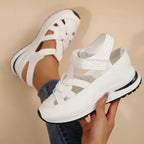 Women's Cut-Out Platform Sandals with Velcro Ankle Strap and Structured Upper