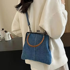 Women's Denim Frame Top Bag with Kiss Lock Closure and Crossbody Strap