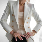 Women's Dual-Column Button Jacket with Peak Lapel and Gold-Tone Cuff Detail