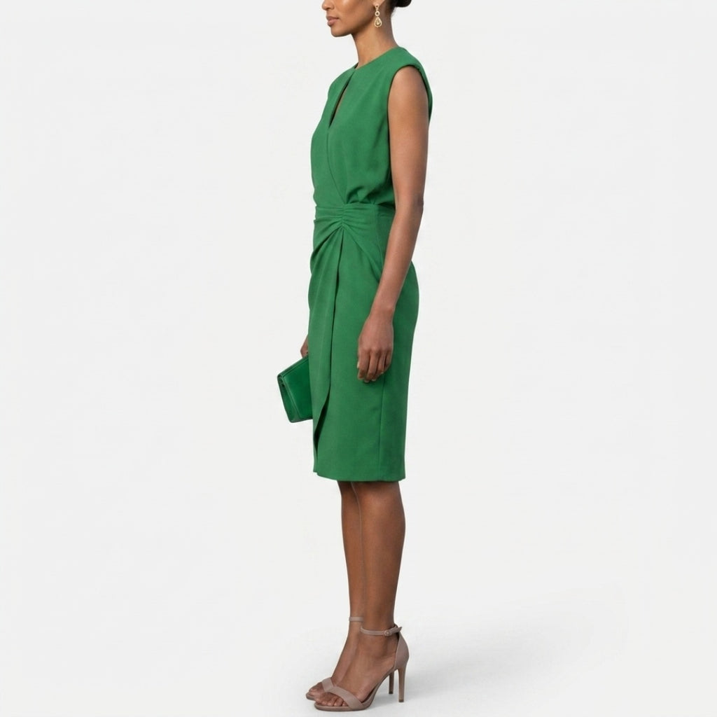Women's Elegant Party Dress with Keyhole Neckline and Ruched Waist