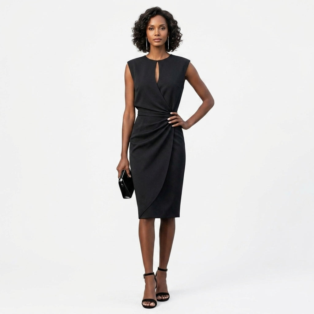 Women's Elegant Party Dress with Keyhole Neckline and Ruched Waist
