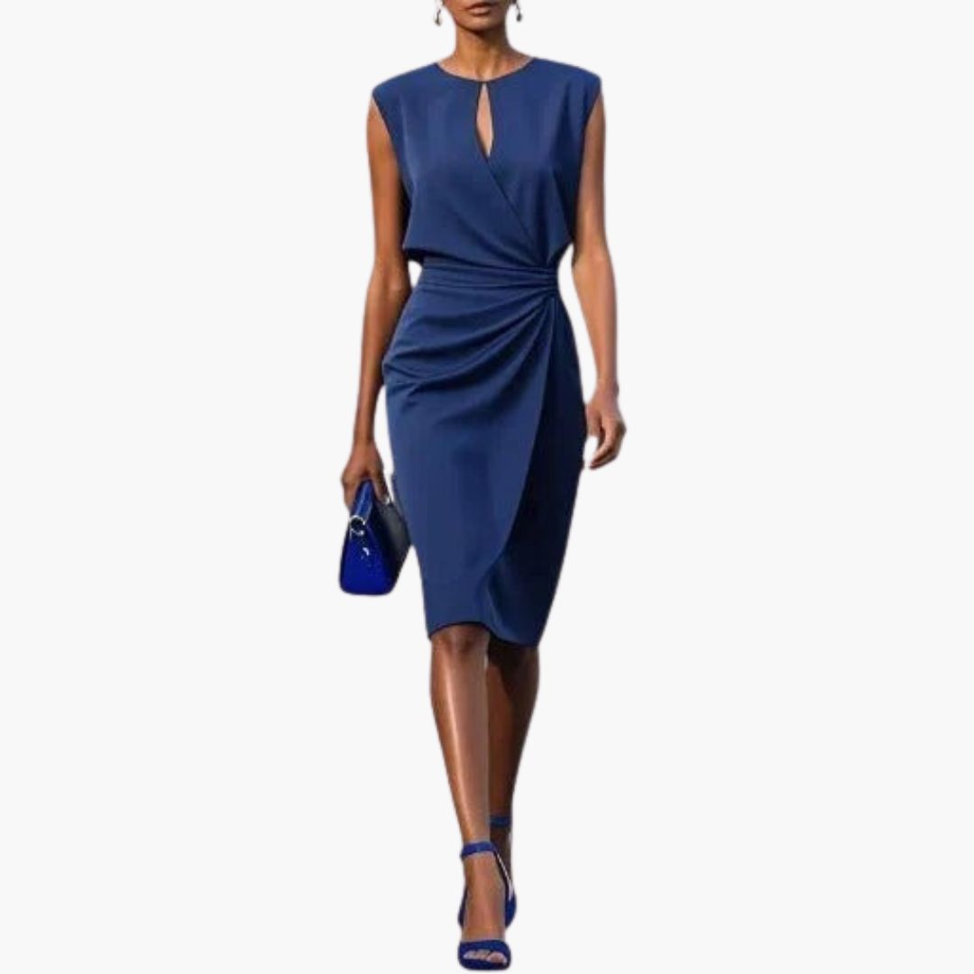 Women's Elegant Party Dress with Keyhole Neckline and Ruched Waist