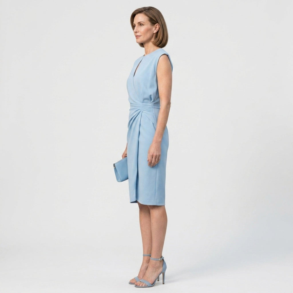Women's Elegant Party Dress with Keyhole Neckline and Ruched Waist
