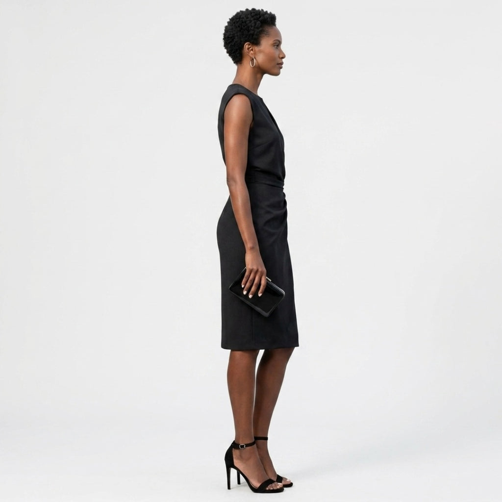 Women's Elegant Party Dress with Keyhole Neckline and Ruched Waist