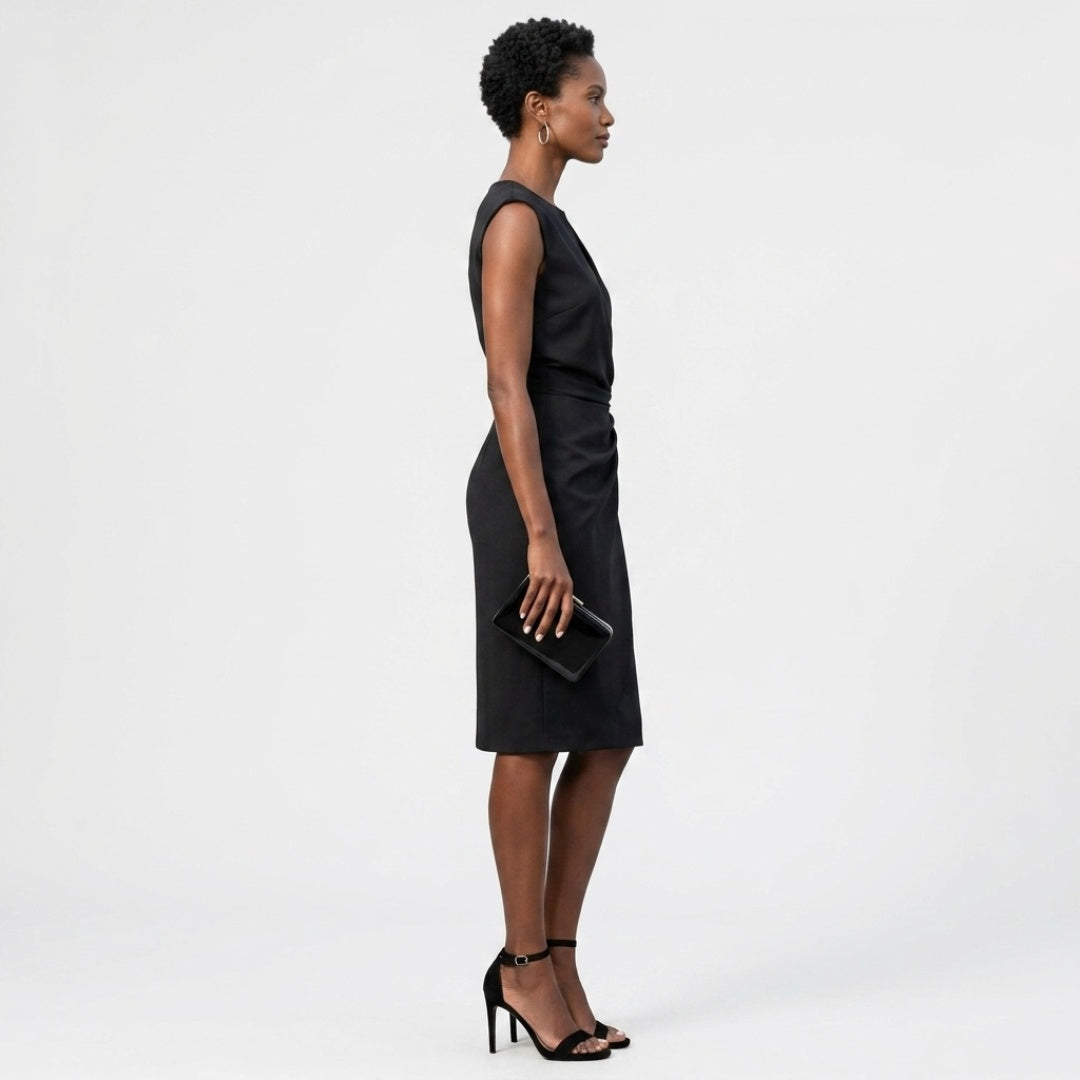 Women's Elegant Party Dress with Keyhole Neckline and Ruched Waist