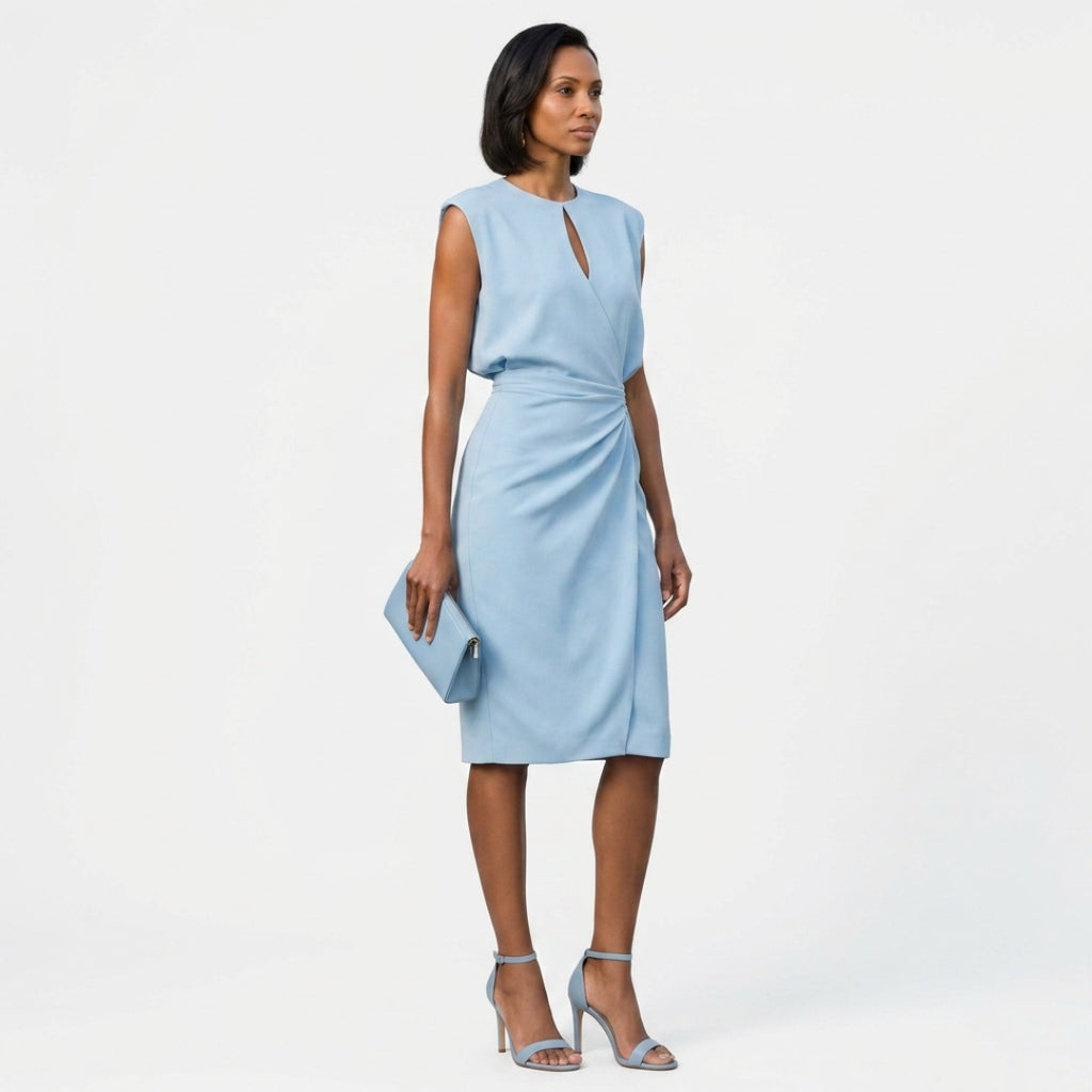 Women's Elegant Party Dress with Keyhole Neckline and Ruched Waist