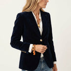 Women's Elegant Velvet Blazer Jacket with Gold Button Detail